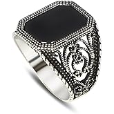 BayVog 925 Sterling Silver Ring for Men with Onyx Stone, Vintage Silver Ring for Men, Onyx Stone Ring, Men Gemstone Rings, Black Stone Ring, Men Signet Ring Gift for Men Boyfriend Gift
