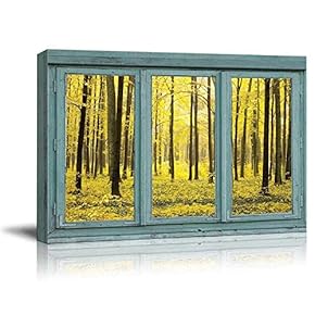 Yellow Forest in Vintage Teal Window Wall Decor