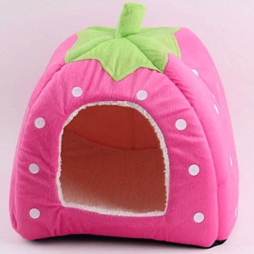 Pet Dog Puppy Strawberry Soft Dog Bed with Cushion Foldable House Puppy Home