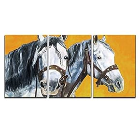 3 Piece Canvas Wall Art - Shire Horses Portrait Painting - Modern Home Art Stretched and Framed Ready to Hang - 16"x24"x3 Panels