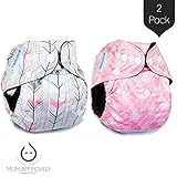 Bumworks Charcoal Bamboo Pocket Cloth Diapers with Bamboo 4 Layer Inserts (Set of 2) - Perfect Designs for Boys and for Girls - Makes for Great Shower Gift (Pink Arrows)