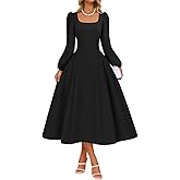 ZESICA Women's Long Sleeve Midi Dresses 2026 Fall Square Neck Swing A Line Wedding Guest Evening Prom Dress