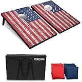 GoSports Classic Cornhole Set - Includes 8 Bean Bags, Travel Case and Game Rules (Choose Between Classic, American Flag, and Football Designs)