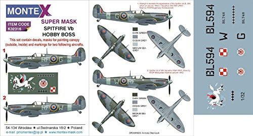 Montex Super Mask 1:32 Spitfire Vb for Hobby Boss Spraying Stencil #2 #K32316