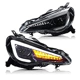 YUANZHENG Projector LED Headlights for [Toyota 86 2012-2019, Subaru BRZ 2013-2018, Scion FRS 2012-2016 Coupe] Dual Beam Lens, Sequential, DRLs YAA-FT86-0297, Black