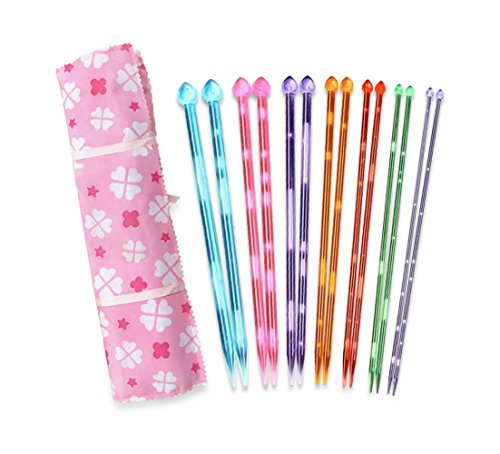 14” Plastic Knitting Needles Set with Organizer Case + EBOOK - 7 Single Pointed Needle Sizes- Durable Acrylic - Great Beginner Starter Kit- Best Knit Tools for Socks/ Scarves/ Afghan Squares & More