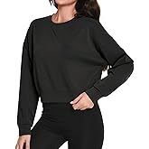 Auriviz Womens Modal Long Sleeve Cropped Sweatshirts Oversized Workout Shirts Crew Neck Pullover Crop Tops