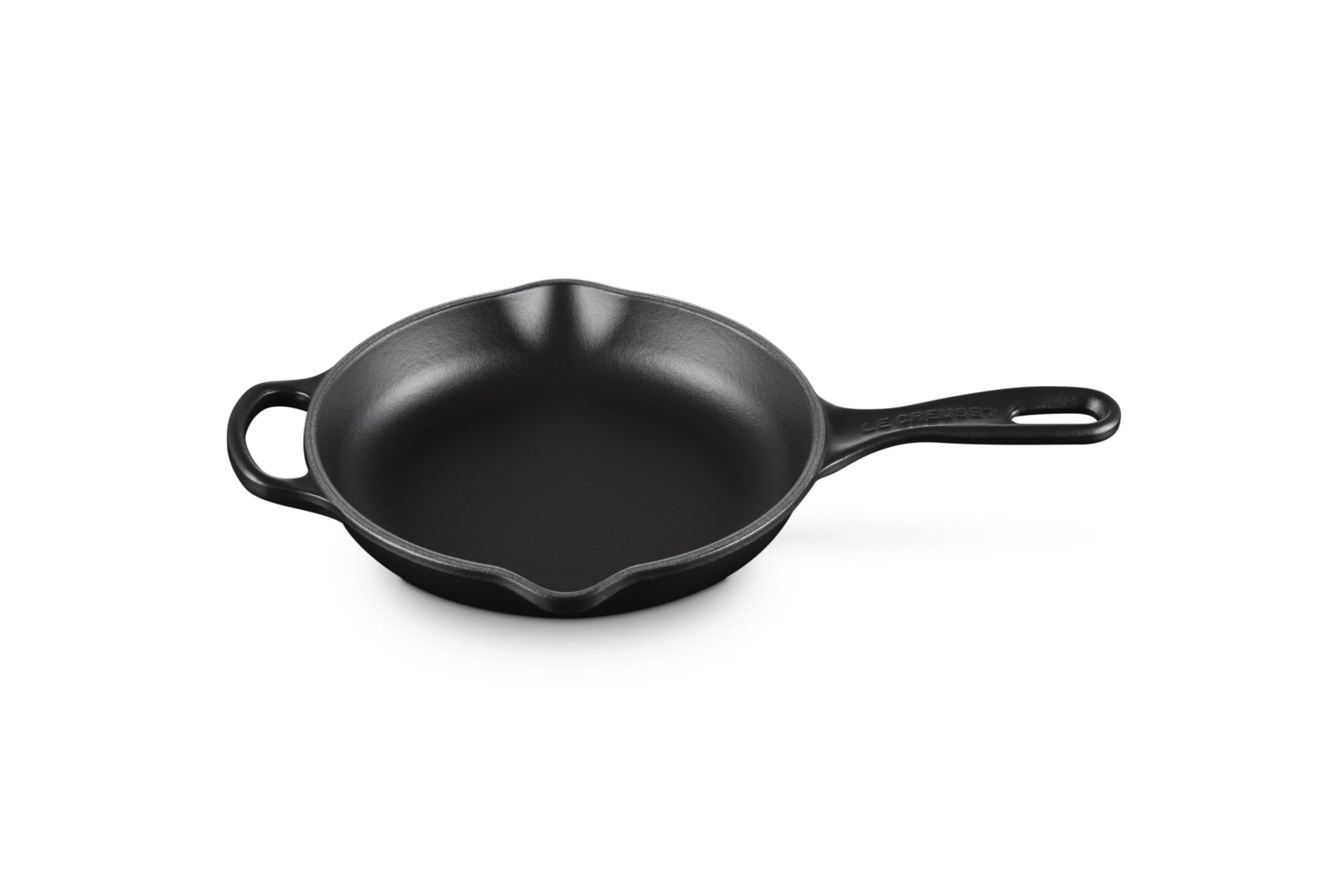 LE CREUSET Signature Enamelled Cast Iron Skillet Frying Pan with Helper Handle and Two Pouring Lips, 20 cm, Matte Black, 20182200000422