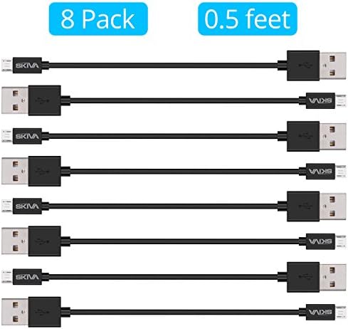 Micro USB Cables [8-Pack] - Skiva USBLink Premium Short Length (6" / 0.5ft) High Speed USB 2.0 Type-A Male to Micro-B Sync and Charge Cord for Android / Windows, Samsung, HTC, LG (Black) [Model:CB131]