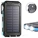 F.Dorla 20000mAh Power Bank Solar Charger Waterproof Portable External Battery USB Charger Built in LED light with Compass for iPad iPhone Android cellphones, 9 Colors Avaliable (Black+Blue)