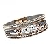 DDLBiz Women Fashion Crystal Beaded Multilayer Bangle Bracelet Leather Magnetic Wristband (Gray)