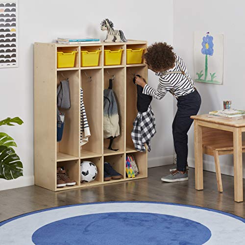 ECR4Kids Birch Streamline Classroom Locker | Hardwood Coat & Backpack Storage for Kids | 4-Section, Standard (46" H)