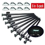 Darkeagle Tent Stakes Heavy Duty 12-Inch/8-inch Forged Steel Unbent Tent Pegs - Ideal Camping Stakes for Rocky/Hard Places (Fluorescent Rubber Circle and Rope Tensioner Included)(8-Pack) (8in 8-Pack)