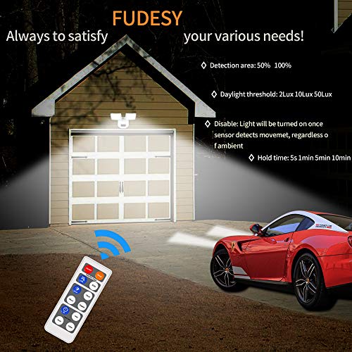 FUDESY 36W Dual-Head LED White Motion Sensor Security Light with Remote Control, Dust to Dawn Photocell, Microwave/Radar Detector Motion Sensor, Waterproof, Flood Light, 4000K Daylight - Thumbnail 4