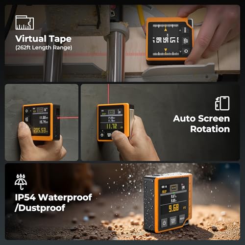 CIGMAN Digital Laser Tape Measure, 80M Laser Measure Device with LCD Backlit, Laser Point, Tilt angle measurement, M/In/Ft Unit Switch, Elect Level Bubble, Rechargeable 1000mAh Battery
