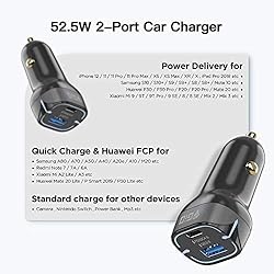 USB C Car Charger Adapter,Giq,52.5W Dual Port Fast