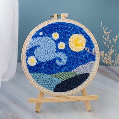 Punch Needle Tool Magic Van Gogh's Starry Sky Emebroidery Pen Punch Needle Sets with Hoop Special Cloth for DIY Embroidery Kits