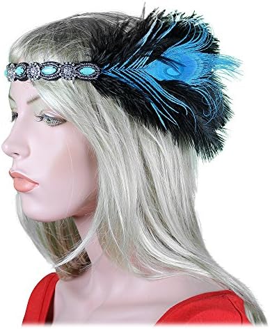 1920s Flapper Headband 20s Great Gatsby Headpiece Cream Beige Feather Gatsby Hair Accessories Crystals