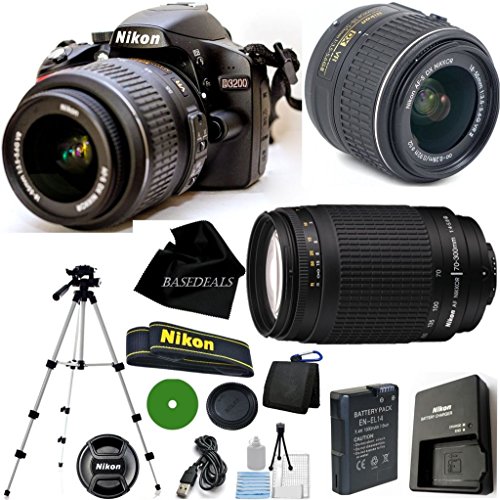 D3200 24.2 MP CMOS Digital SLR, NIKKOR 18-55mm f/3.5-5.6 Auto Focus-S DX VR, 70-300mm f/4-5.6G Auto Focus Nikkor, Tripod, 6pc Cleaning Set D3200 24.2 MP CMOS Digital SLR, NIKKOR 18-55mm f/3.5-5.6 Auto Focus-S DX VR, 70-300mm f/4-5.6G Auto Focus Nikkor, Tripod, 6pc Cleaning Set