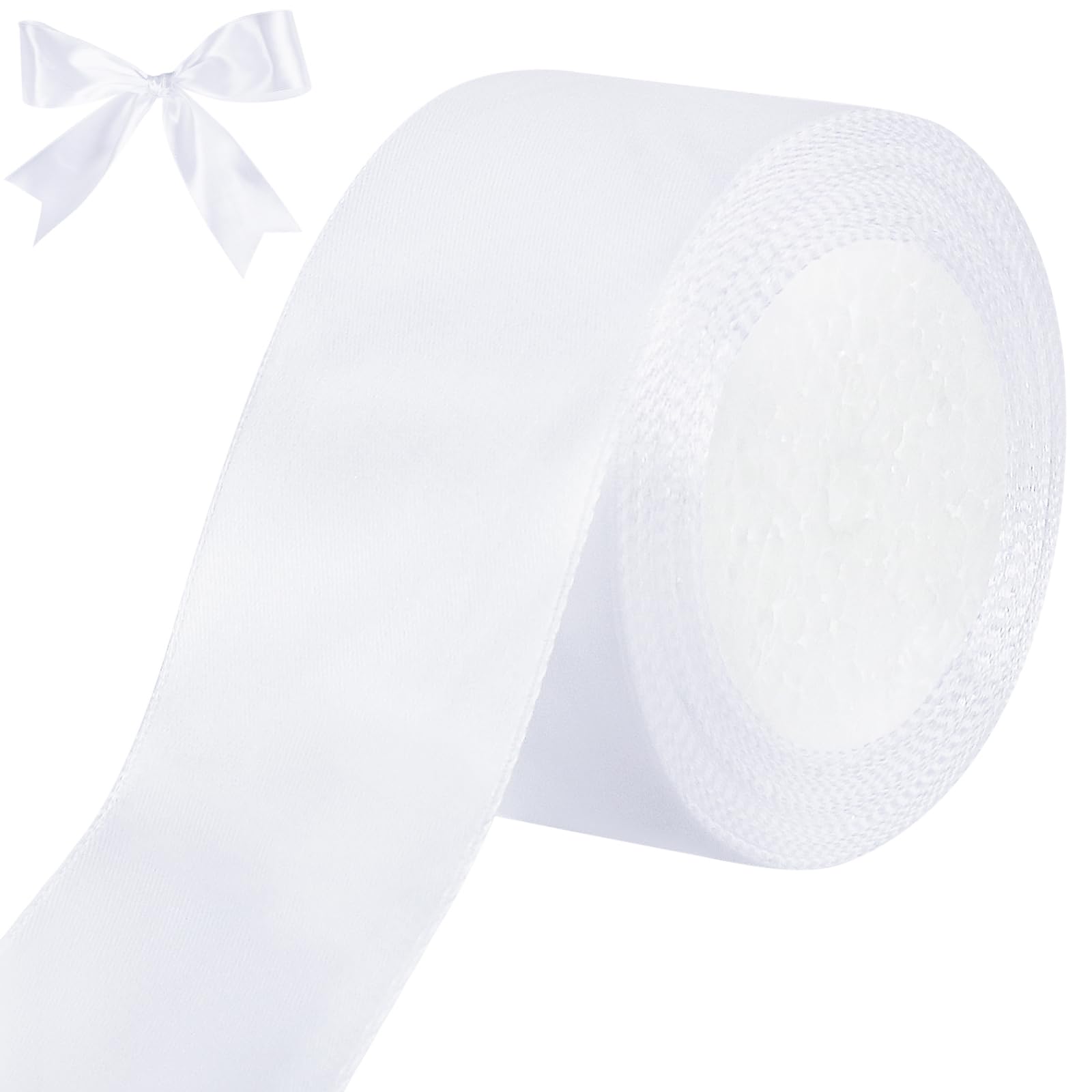 tenn well White Satin Ribbon 50mm, 22 Meters Smooth Fabric Satin Ribbon for Gift Wrapping, Crafting, Hair Bows, Wedding Party and Christmas Decoration