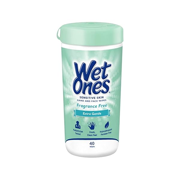 WET ONES HAND AND FACE WIPES, UNSCENTED | WET ONES SENSITIVE SKIN WIPES FOR HANDS AND FACE, 40 CT. CANISTER