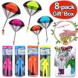 Parachute Toys - 4 Pack Tangle Free Hand Throwing Toy Outdoor Children Flying Parachute Toys No Batteries Flying Toys Skydiver Parachute Men with Launcher for Kids Easter Toys Holiday Birthday Gift