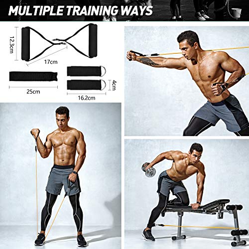 OMORC Resistance Bands Set, Exercise Bands with Handles, Door Anchor, Ankle Straps, Workout Band for Resistance Training, TRX, Aqua Aerobics, Physical Therapy, Stackable 100 lbs, 11Pcs