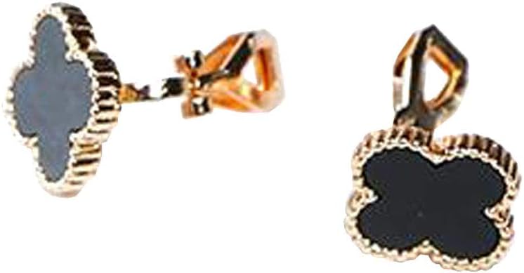 Enamel Cute Black Luck Clover Clip on Earrings Flower Leaf Non Pierced Prom Jewelry for Girls Women