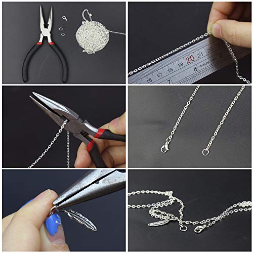 33 Feet Necklace Jewelry Chain with 50 Charms Pendants, 80 Jump Rings and 30 Lobster Clasps Stainless Steel Silver Plated Jewelry Chain for Bracelet Making Jewelry Repair
