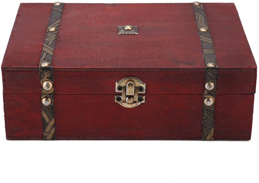 Garosa Handmade Wooden Jewelry Storage Box with Mini Metal Lock Jewelry Organizer Gift Case for Storing Treasures Pearls and Accessories Decorative Chest Box