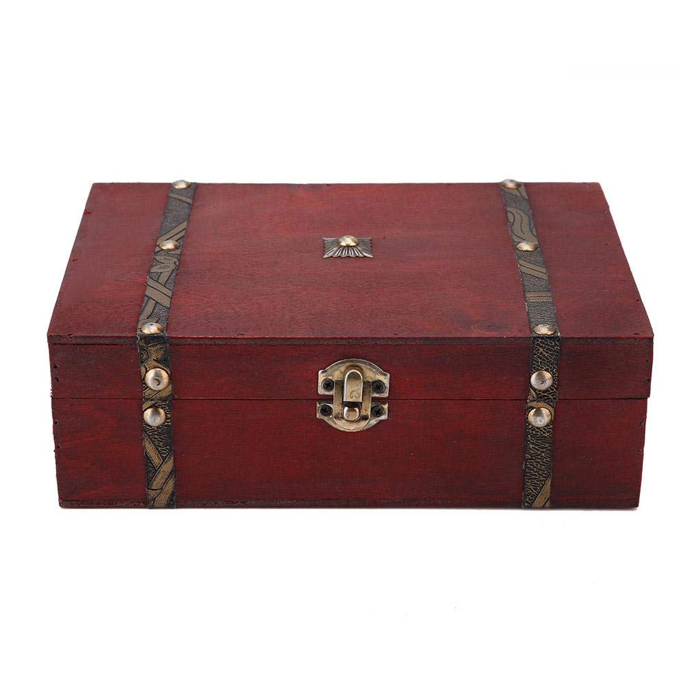 HEEPDD Wooden Treasure Chest, Vintage Wooden Jewelry Storage Box Retro Keepsake Box Antique Jewelry Organizer Decorative Box Multipurpose Trinket Storage Organiser 23 x 16 x 7.5cm