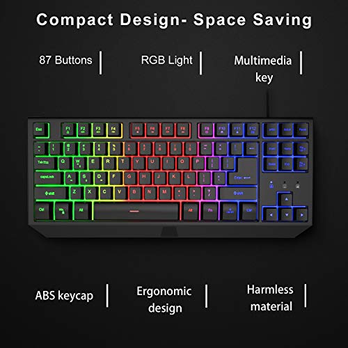 BlueFinger 87 Keys Gaming Keyboard and Mouse Combo, RGB Rainbow Backlit