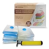 Vacuum Storage Bags - 15 Pack Bundle - Space saver - FREE Hand pump for travel - Triple Seal For More 3 times more compression