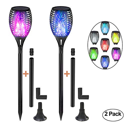 LIOTOIN Solar Torch Light Outdoor, 7 Changing Colors Garden Flickering Flame Lights Landscape Decoration Lighting Dusk to Dawn Lawn Light for Patio Deck Yard Driveway Pathway (2 Pack)