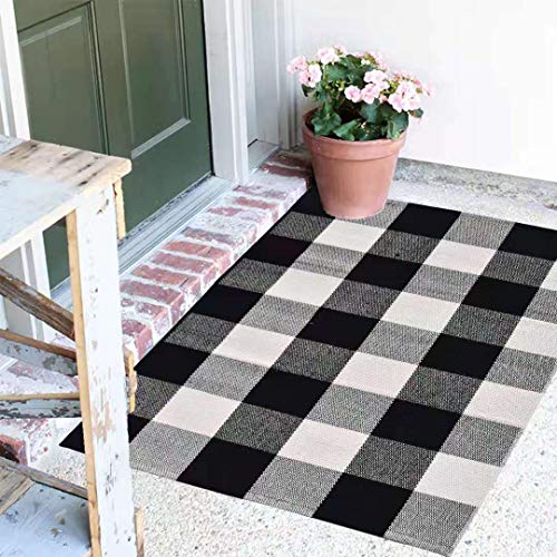 Buffalo Check Plaid Rug Black and White Buffalo Plaid Rug Woven