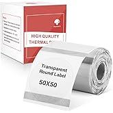 Phomemo Transparent Round Labels Compatible with Phomemo M110 M220 M200 M120 M150 M250 M260 M108 M100 Label Printer, 1.96" x 1.96" (50x50mm) 140 Labels, Clear Thermal Labels