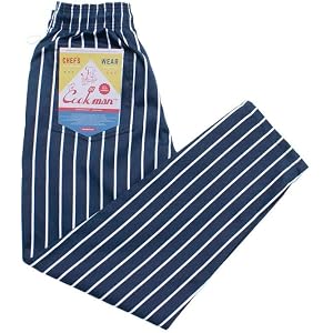 COOKMAN Chef Pants - Stripe : Navy, Relaxed Fit Kitchen & Street Use, Adjustable Drawstring Waist :