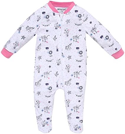 WIUFBE Footies Pajamas Infant Baby Girls Sleeper Long Sleeve 100% Cotton Zip Front Neutral Newborn-24 Months