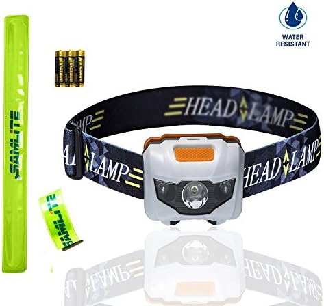 BEST LED Headlamp, 4 Modes, Bright White Light With Red Light, Super Bright, Water Resistant, Perfect For Kids & Adults, Get 2 Free Wristband Reflector, 3AAA Batteries Included (WHITE/ORANGE)- SAMLITE