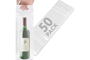 IMPRESA - Clear Plastic To Go Wine Bags with Handles - 50 Pack - Great for Restaurants, Bars, Travel, and Housewarming Gifts - Fits 25 oz Bottles - Tamper Proof Seal