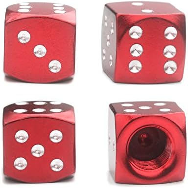 Burgundy Red Dice Tire Valve Stem Caps Aluminum Cap with Seal 12x12mm for Motorcycle Bike Car Truck SUV Jeep ATV/UTV BMX Hot Rod RV - 4 PCS