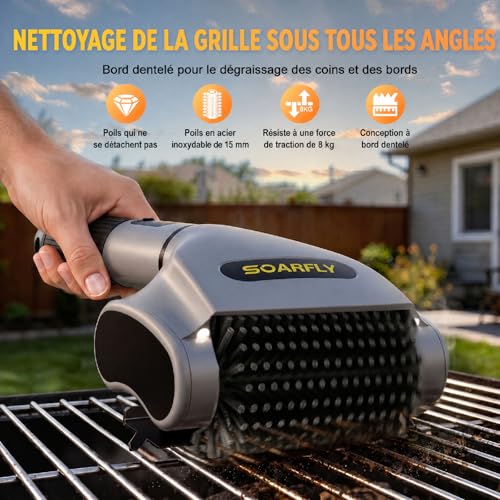 SOARFLY Electric Barbecue Brush, 210 Min Battery Life at 800 RPM, 20 kg Torque & Double LED Lighting, Electric Barbecue Brush For Men And Barbecue Enthusiasts