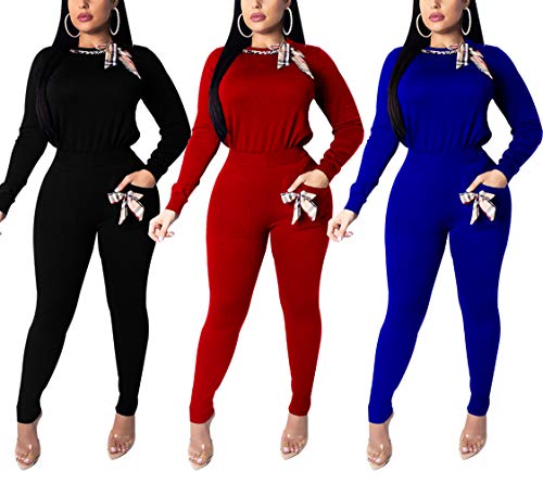 image for Emoliy Women's Elegant 2 Piece Bowknot Crewneck Long Sleeve Solid Tops