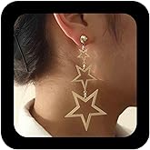 Erimberate Bohemian Star Dangle Earrings Gold Star Drop Earrings Hollow Star Dangling Earrings Long Triple Star Stud Earrings Jewelry for Women(Gold)