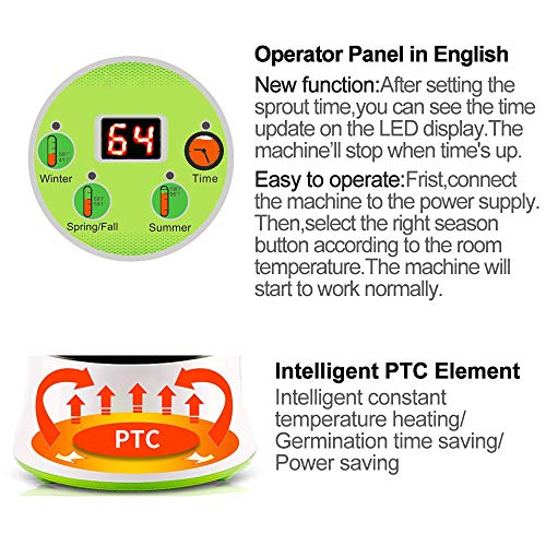 Bean Sprouts Machine,LED Display 110V Automatic Intelligence Electronical Seed Sprouts Maker Food Grad PP Material 2 Layers Large Capacity Power-Off Memory Function Sprouter
