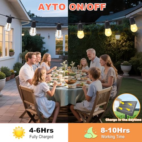 35M Solar String Lights Outdoor with 30 S14 LEDs & 2 Spares, 48Hrs 7200mAh, USB/Solar Charging, 8 Modes Remote, IP65 Waterproof, 2 Installation for Garden