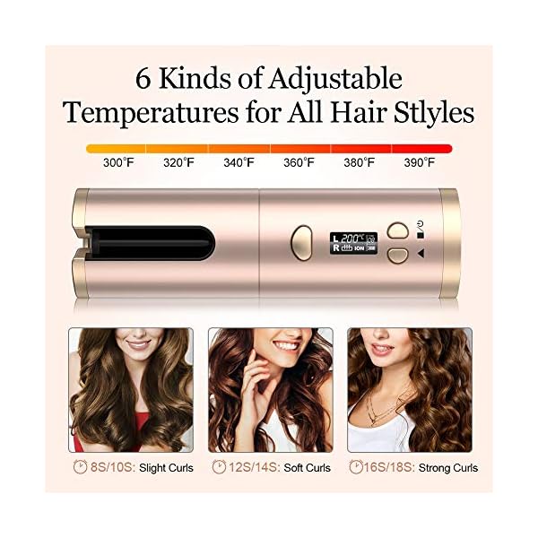 Cordless-Hair-Curler-QUARED-Portable-Auto-Curling-Iron-Anti-Tangle-LCD-Display-USB-Rechargeable-6-Temperature-Timer-Settings-Auto-Shut-Off-Hair-Curling-Wand-for-Hair-Styling-Anytime-Anywhere Cordless Hair Curler, QUARED Portable Auto Curling Iron Anti-Tangle, LCD Display, USB Rechargeable, 6 Temperature…