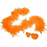JICASTO Colorful Feather Boas 45g, 6.6ft Feather Boa for Women for Dancing Wedding Party Halloween,with Heart Sunglasses