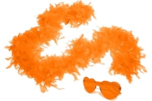 JICASTO Colorful Feather Boas 45g, 6.6ft Feather Boa for Women for Dancing Wedding Party Halloween,with Heart Sunglasses