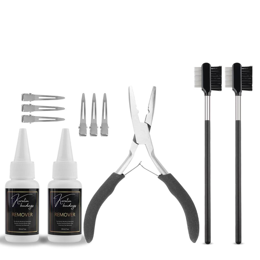 Photo 1 of GlamorDove 30ml Hair Extension Remover Kit for Keratin Bonding Glue Metal Hair Clips Keratin Hot Melt Glue Remover for Pre-Bonded Extensions Quickly Dissolve